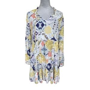 DEAR JOHN Y2K Lucy Tiered Dress in Patchwork Boho Dress Size Small